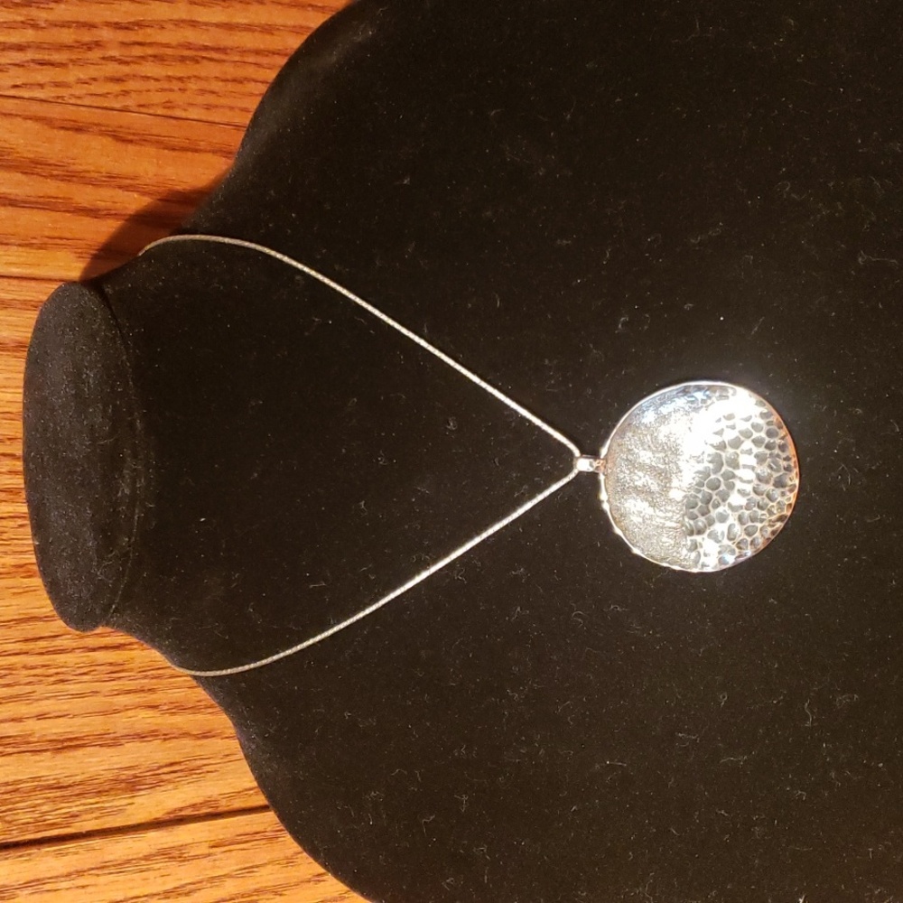 Silpada Sterling Silver Wavy Disc Hammered & Oxidized Pendant Necklace